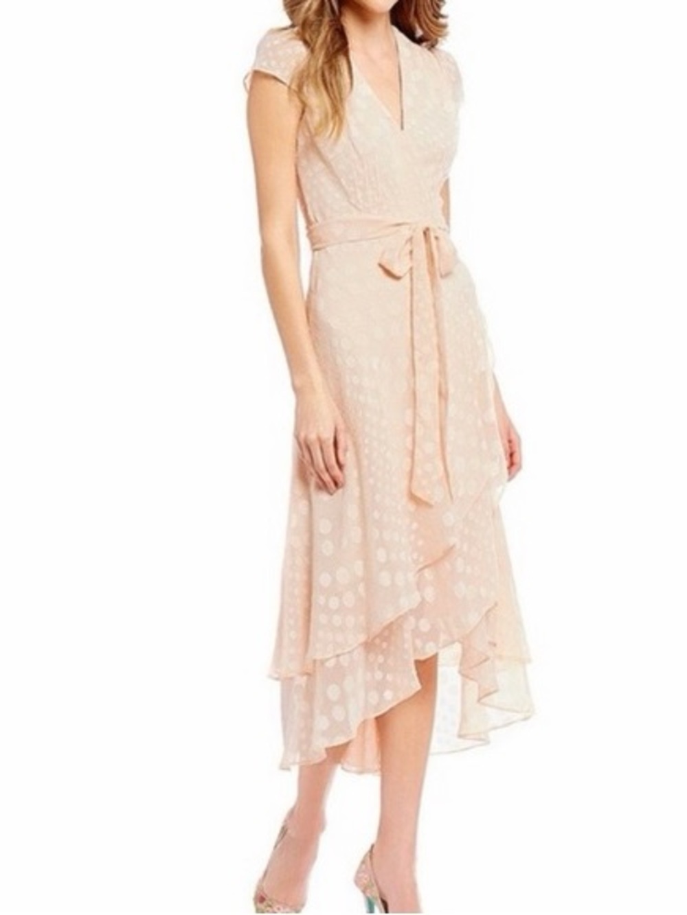 BETSEY JOHNSON Pink Polka Dot
Wrap Midi Dress Neutral Party Flowy Y2K 2 Bow Tie